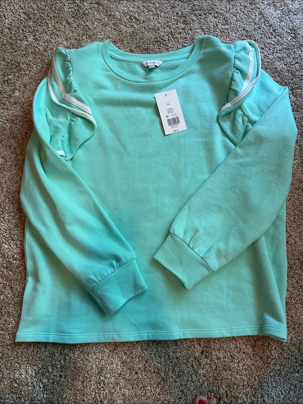 crown & ivy Girls' Mint Ruffle Shoulder Sweatshirt